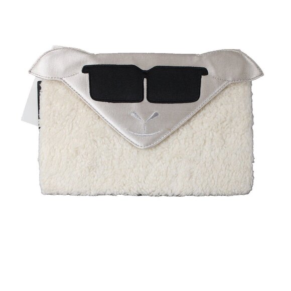 BCBG Maxazria 11 x 8 x1 White Black Faux Fur Acrylic Poly Sheep Clutch Purse - Picture 1 of 16